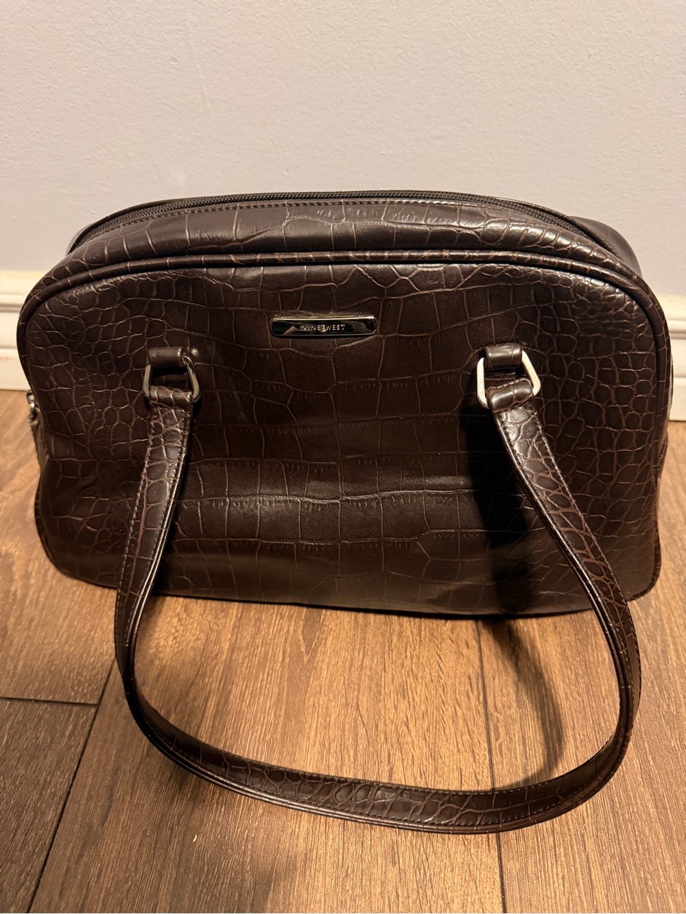 VNTG Nine West Brown Croc Embossed Shoulder Bag | 90s Y2K Chic